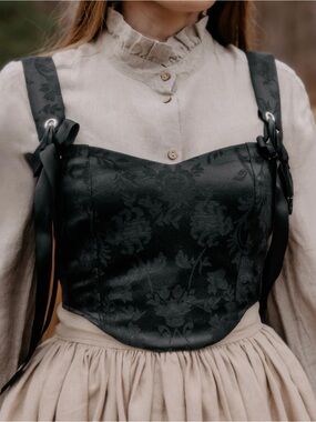 Black Floral Crop Corset Top